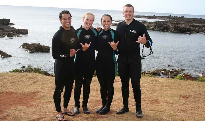 Scuba Stu, Kalyn, Her sister Kandyce and Friend Jarred at Sharks Cove North Shore Hawaii